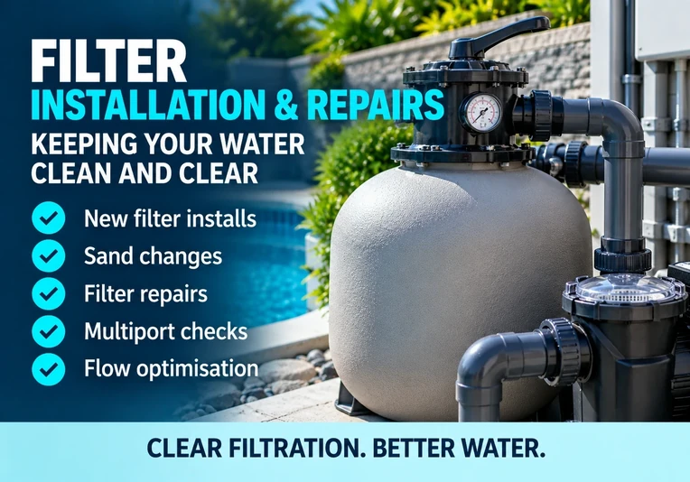 Swimming pool filter installation and repair with filtration equipment and pipework