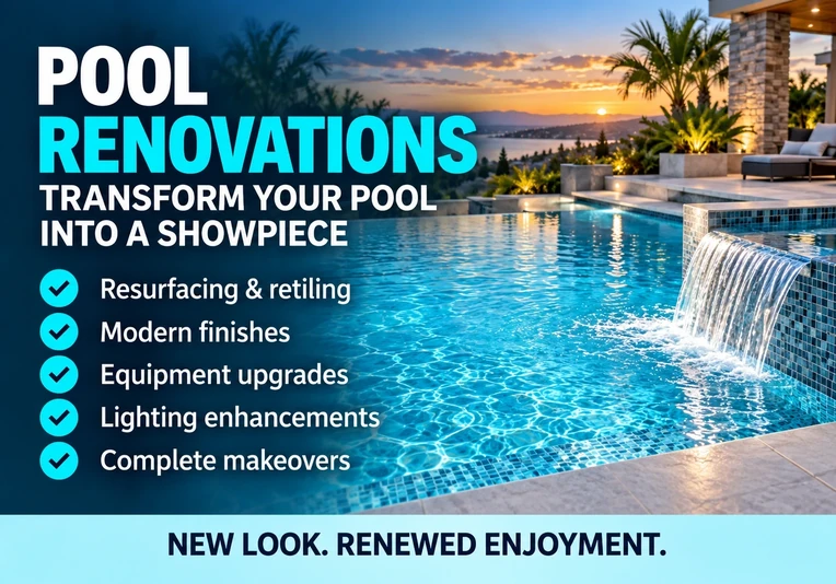 Swimming pool renovation with modern finishes, resurfacing and upgraded pool features