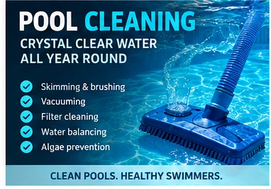 Professional pool cleaning in Gqeberha — vacuuming a clear residential swimming pool