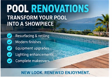 Pool renovations — freshly retiled pool with modern coping and timber decking