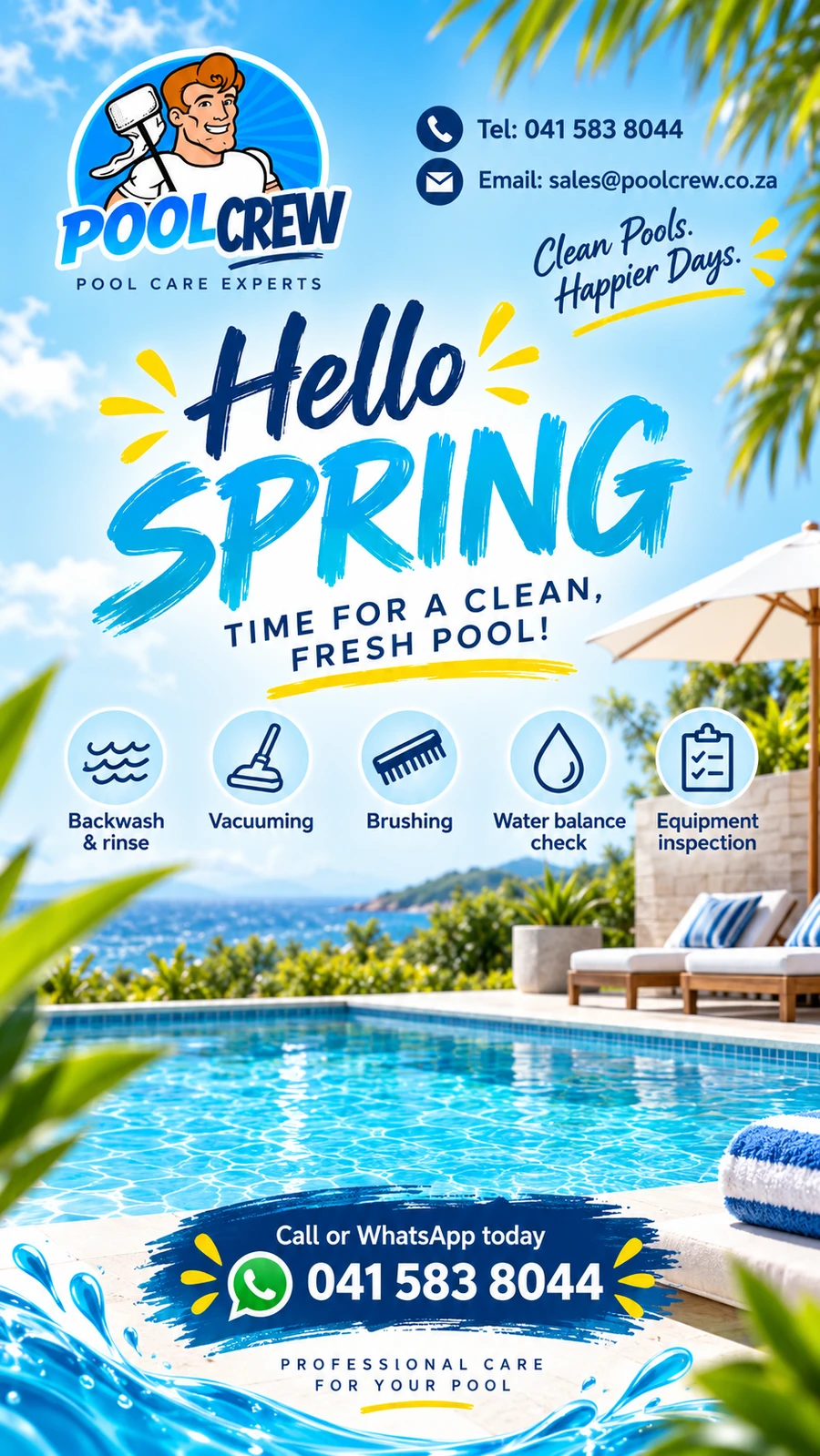 Pool Crew spring pool care promotion for professional pool cleaning and maintenance in Gqeberha